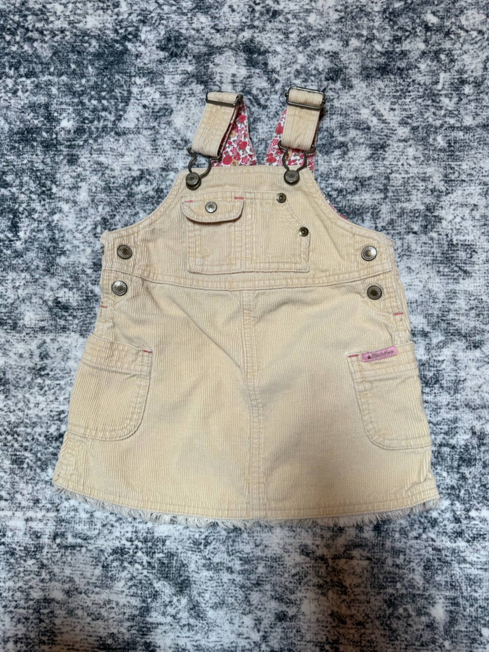 Old Navy Cream Corduroy Girls' Overall Dress with Floral Straps